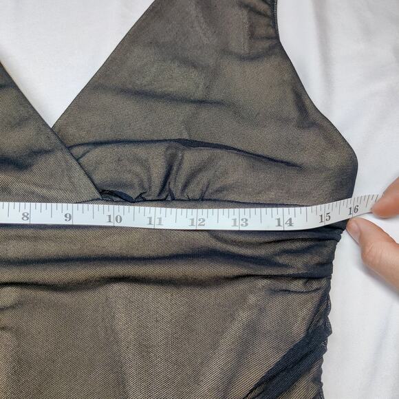 Vintage Y2K Ariella Black Sheer Mesh Ruched Fit & Flare Dress Medium Whimsigoth - Picture 9 of 11